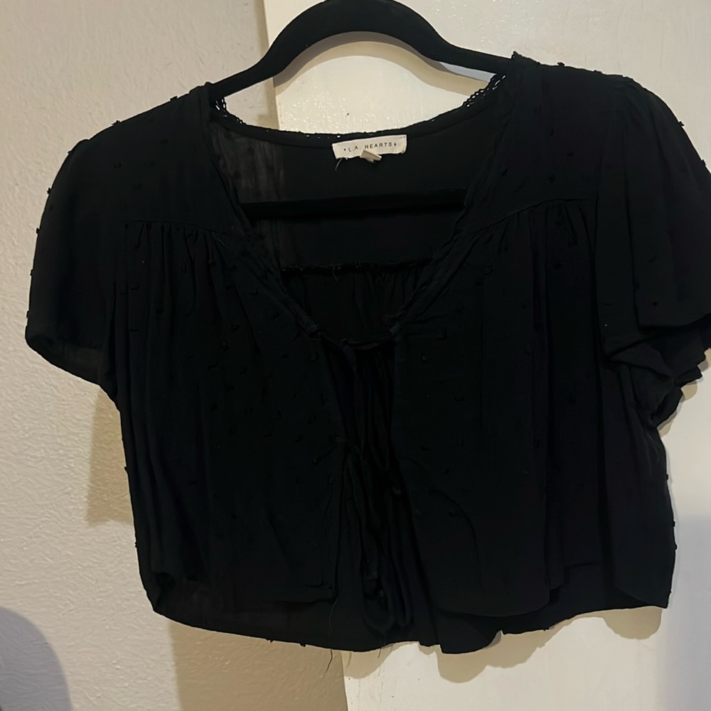 Black front tie shirt cropped